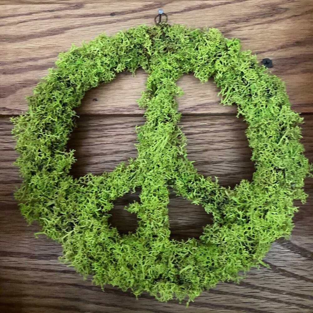 Decorative Moss and Grapevine Peace Sign - Wall or Hanging - Green - 9 inches
